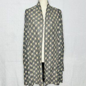 Papaya Women's Open Front Gray Tan Fleece Stretch Cardigan Sz L Ultra Soft